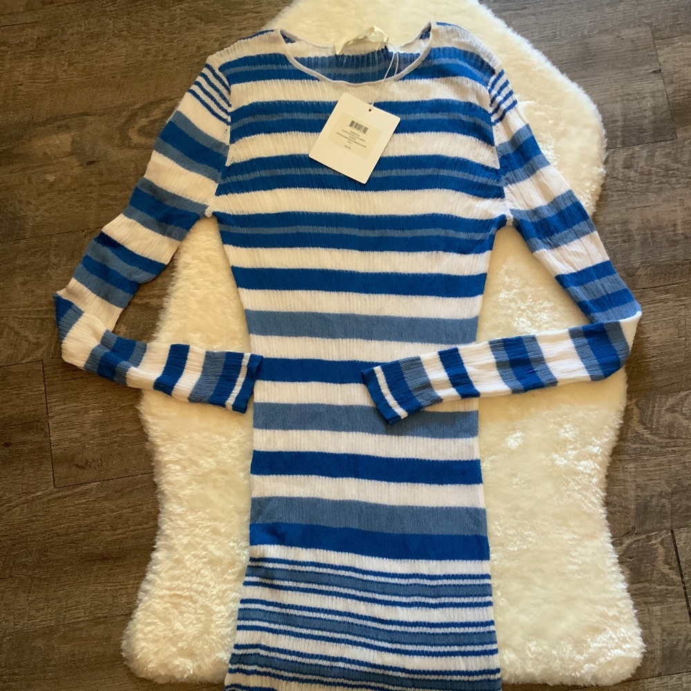 Diane Von Furstenberg Blue and White Striped Long-Sleeve Dress